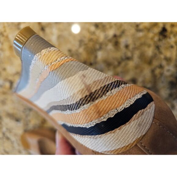 Ann klein poplar I flex 8 M wedges blue striped heel boho open toe career casual - Picture 6 of 8
